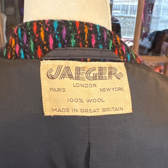 Jaeger Vintage Black  100% Wool Multicolor Coat 16 - Picture 7 of 10